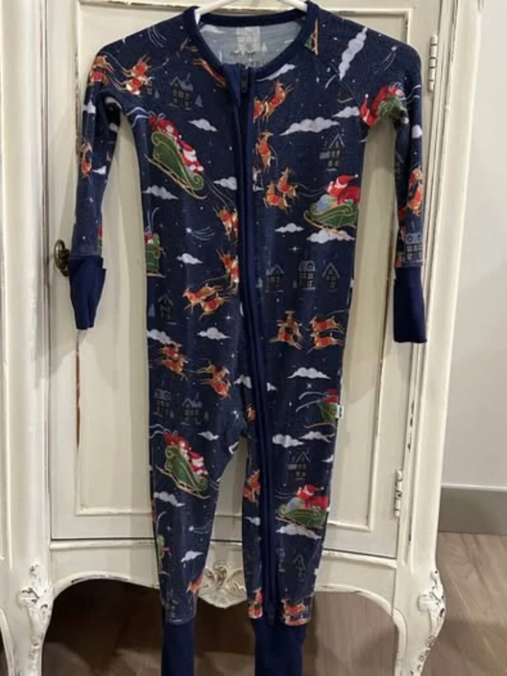 Little Sleepies Navy Santa and Sleigh Footie Pajama (6-12 Months)